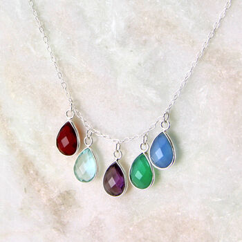 Semi Precious Teardrop Birthstone Family Necklace, 5 of 10