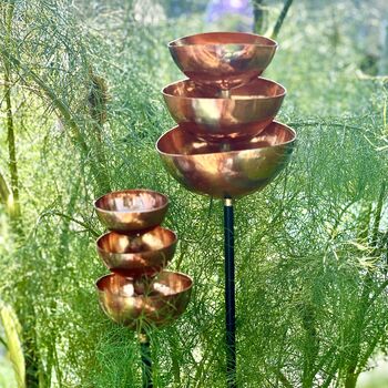 Copper Triple Cup Garden Sculpture – Small Or Large Size On 80cm Black Iron Pole, 4 of 6