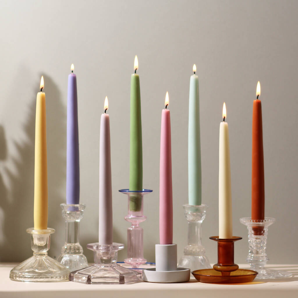 Set Of Eight Soft Pastel Beeswax And Soy Taper Candles By Allumee Home