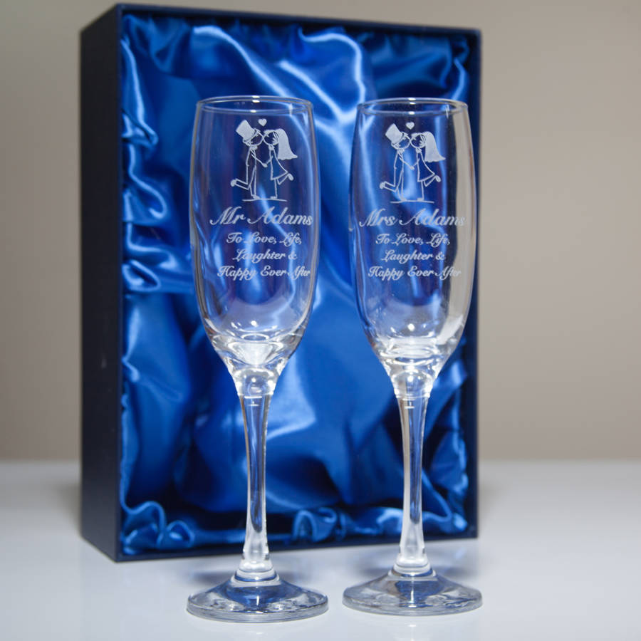 Mr And Mrs Engraved Champagne Flute Set, 1 of 6