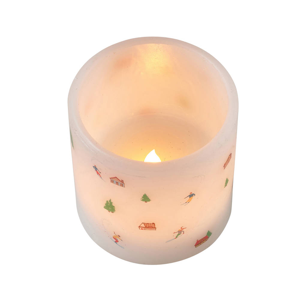 Vintage Ski Print Battery LED Christmas Candle By Lights4fun