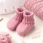 Toffee Moon Dawn Pink Knitted Baby Booties, thumbnail 1 of 12