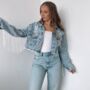 Cropped Denim Jacket With Tassels Blue, thumbnail 2 of 4