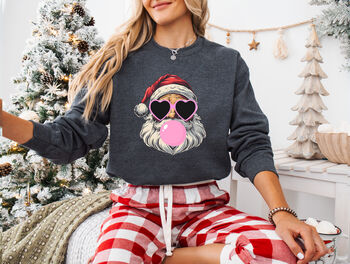 Retro Bubblegum Santa Christmas Sweatshirt, 3 of 7