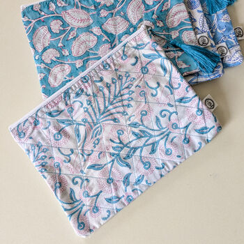 Quilted Block Print Pouches, Fair Trade Zipper Purses Ethically Handmade In India, 4 of 8