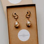 Mini Gold Sunburst And Pearl Hoop Bridal Earrings, thumbnail 1 of 4