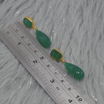 Green Onyx Gold Plated Sterling Silver Drop Earrings, 8 of 9