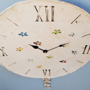 Large Pendulum Wall Clock. Roman Numerals And Flowers, 4 of 6