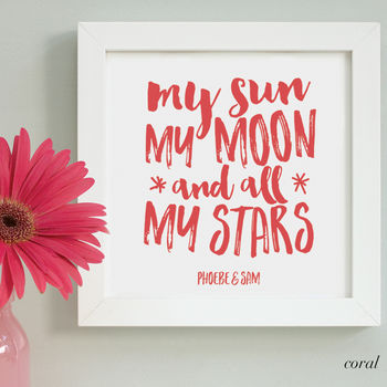 Personalised Valentine Sun, Moon And Stars Framed Print, 2 of 11