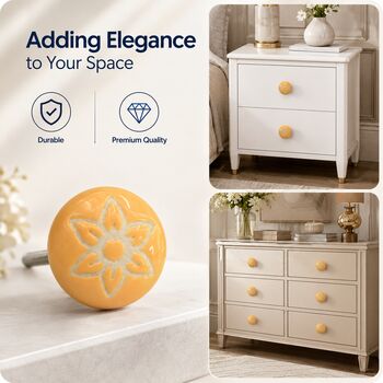 Floral Ceramic Cabinet Knob Yellow And White Round Shaped, 5 of 8