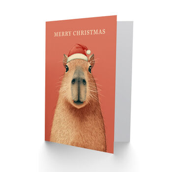 Cute Capybara Wearing A Santa Hat Christmas Card, 2 of 4