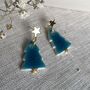 Handcrafted Ceramic Blue Christmas Tree Earrings, thumbnail 1 of 7