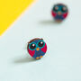 Colourful Little Wise Owl Wooden Stud Earrings, thumbnail 1 of 2