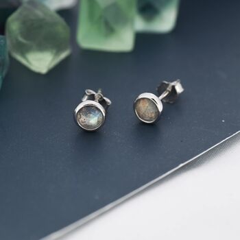 Sterling Silver Rose Cut Labradorite Stud Earrings, 4 of 12