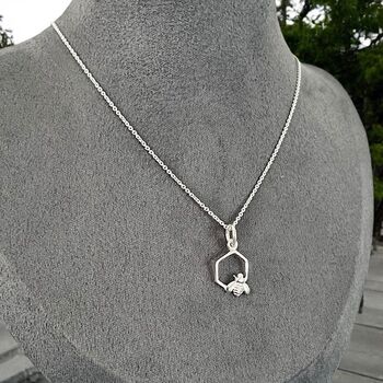 Sterling Silver Honeycomb Bee Pendant Necklace, 3 of 8