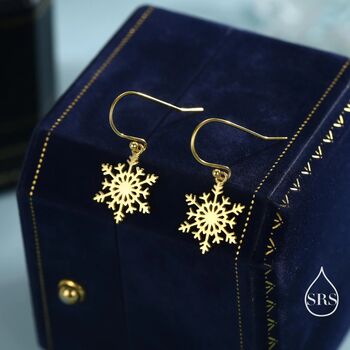 Sterling Silver Snowflake Drop Hook Earrings, 6 of 11