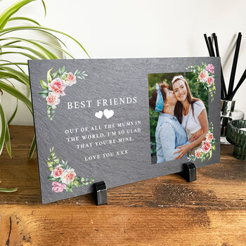 Personalised Any Message Pink Floral Decorative Slate With Stand 25 X 15cm, 2 of 5