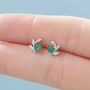 Sterling Silver Tiny Leaf With Natural Green Onyx Stud Earrings, thumbnail 1 of 12