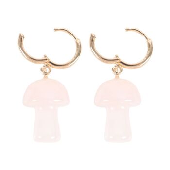 Gifts For Her Mushroom Earrings Rose Quartz Crystal Jewellery, 5 of 5