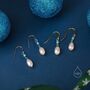 Sterling Silver Genuine Freshwater Pearl And Blue Opal Drop Earrings, thumbnail 4 of 12