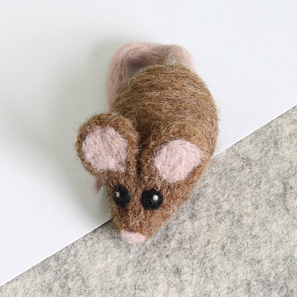brown mouse brooch needle felting craft kit by hawthorn handmade