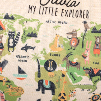 Personalised Little Explorer Kids Room Map Cushion, 4 of 5