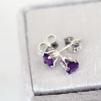 Purple Amethyst Stud Earrings In Silver Or Gold, 8 of 12