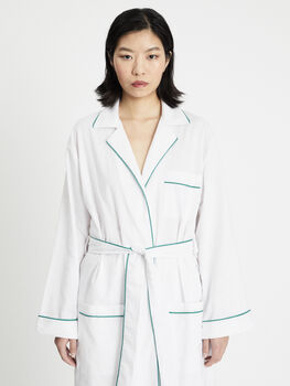 White Unisex Relaxed Fit 100% Cotton Oxford Bathrobe, 4 of 4