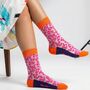 Leopard Print Combed Cotton Sheer Pop Socks In Pink, thumbnail 1 of 4