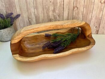 Hand Carved Teak Wooden Root Trug Flower Holder Storage, 6 of 8