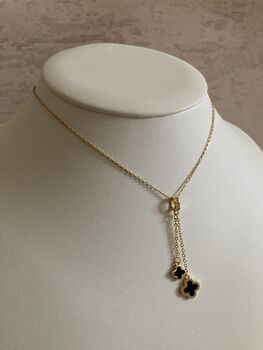 Clover 18 K Gold Plated Pendant Necklace Black, 4 of 8