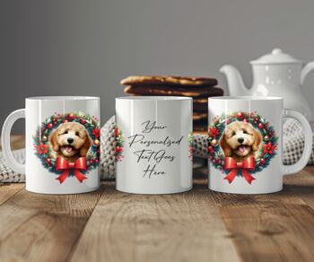 Personalised Golden Doodle Christmas Wreath Dog Mug, 2 of 2