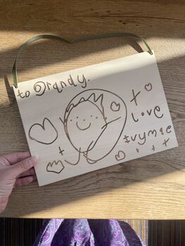 Custom Child’s Drawing Laser Engraved On Wood Father’s Day Personalised Gift, 2 of 5