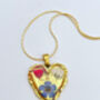 Real Blue Red Flowers Pendant Gold Leaf Necklace Hand Made, thumbnail 3 of 10