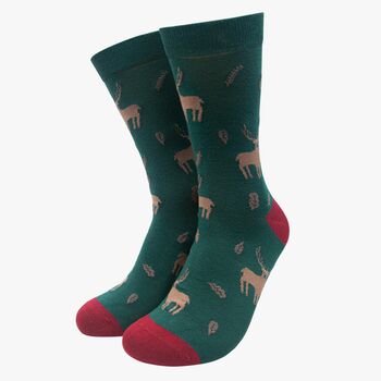 Men's Bamboo Socks Green Stag Leaf, 2 of 3