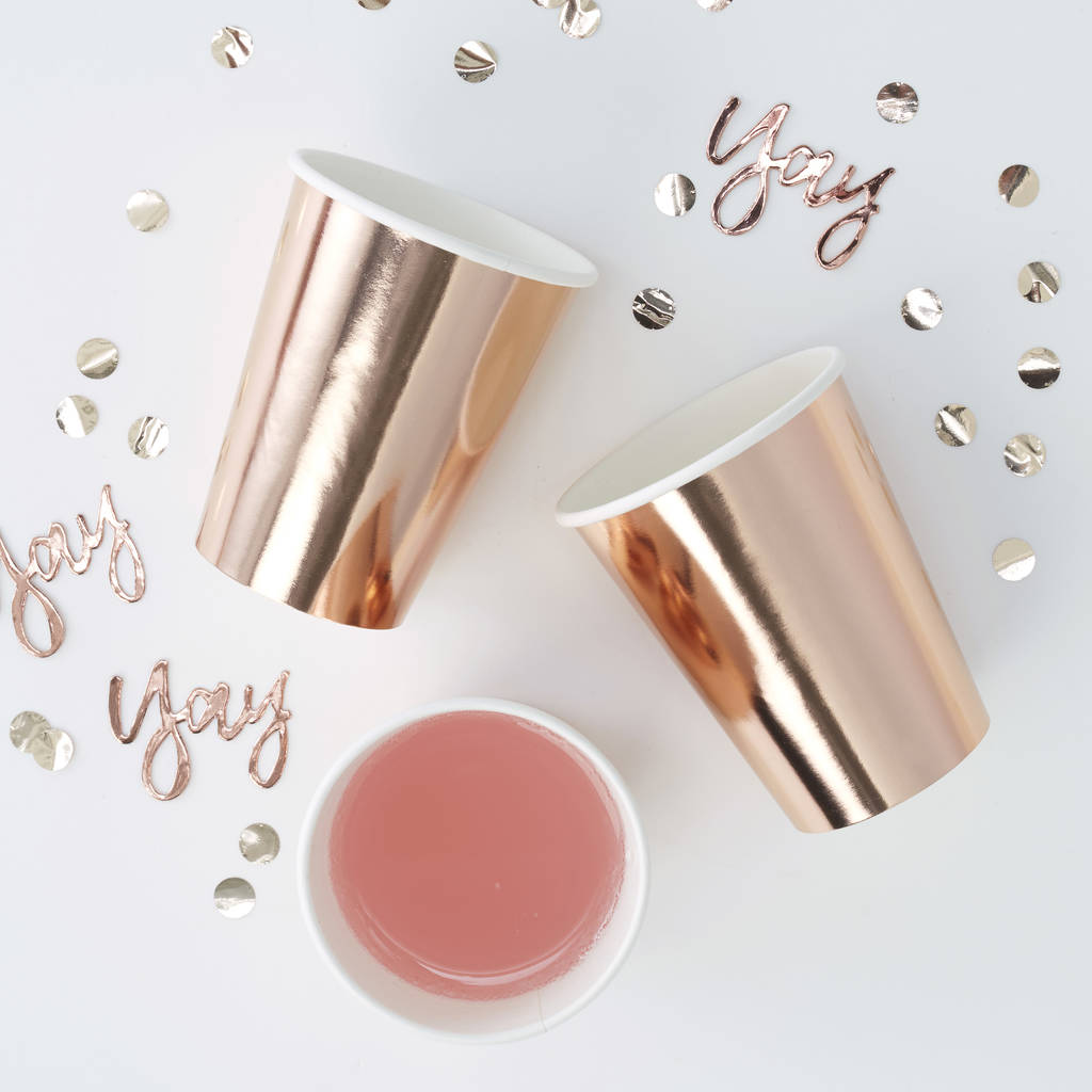 Rose Gold Foiled Party Paper Cups Eight Pack, 1 of 3