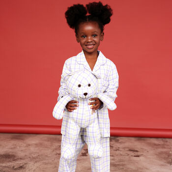 Lilly Girls Check Pyjama Set With Matching Teddy Bear, 3 of 8