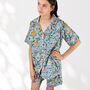 Pale Blue Floral 100% Cotton Ladies Pyjama Short Set, thumbnail 3 of 7