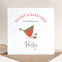Personalised Christmas Card For Sister: Robin With Christmas Pudding Design, thumbnail 1 of 5