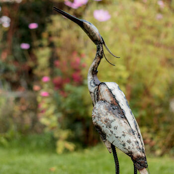 Egret Heron Handmade Recycled Metal Garden Sculpture, 5 of 5