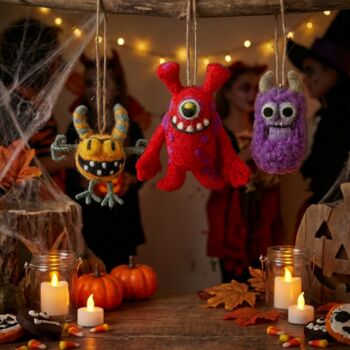 Handmade Felt Moody Monsters Decorations Set Of Three, 5 of 5