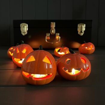 Pumpkin Halloween Decoration With Tealight, 3 of 4
