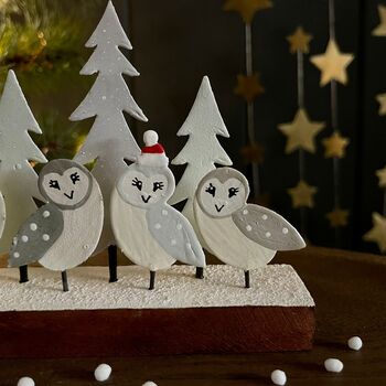 Tin Barn Owls On Block Christmas Decoration, 2 of 2