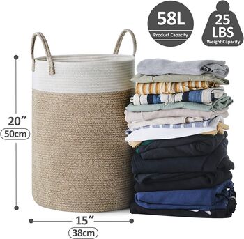 58 L White And Brown Cotton Rope Woven Storage Basket, 8 of 8
