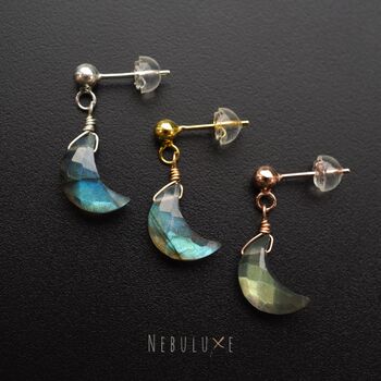 Labradorite Moon Stud Earrings, 3 of 8