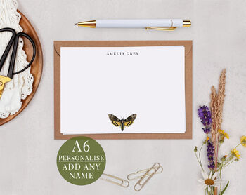 Moth Personalised Note Cards A6 Notecard Set, 3 of 6