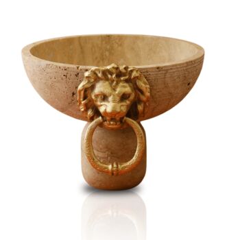 Handcrafted Travertine Lion Decorative Bowl, Natural Stone, 2 of 2