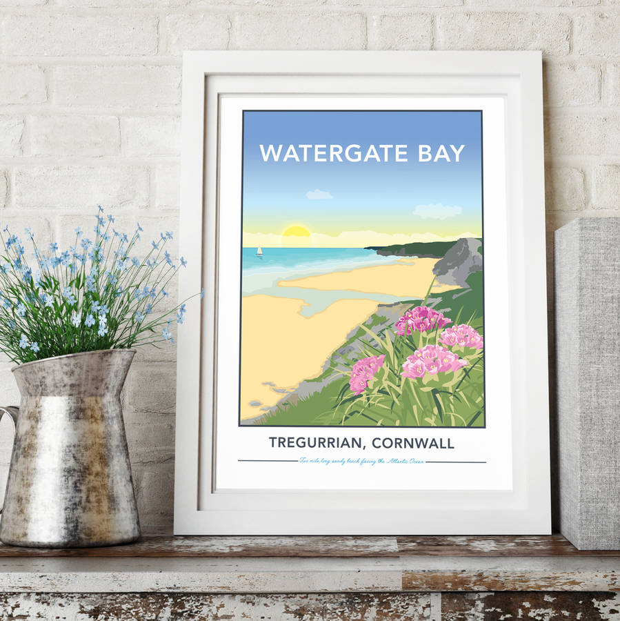 watergate bay, cornwall print by tabitha mary | notonthehighstreet.com