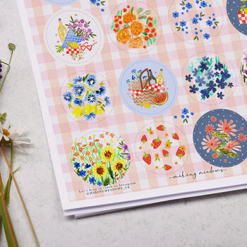 Watercolour Picnic Floral Circle Sticker Sheet, 2 of 2