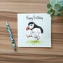 Illustrated Dancing Puffin Birthday Card, thumbnail 5 of 6